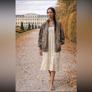 Anthropologie NWT Floral Embroidered Bomber Jacket size L.